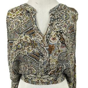 Nicole Miller Women Boho Blouse Long Sleeve Brown Lightweight Casual Size M